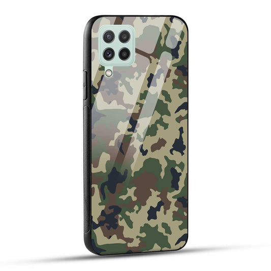 Samsung Galaxy A22 4G Back Cover Army Pattern Printed Glass Case