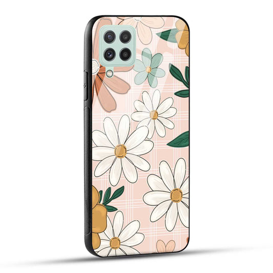 Samsung Galaxy A22 4G Back Cover Retro Flower Art Printed Glass Case