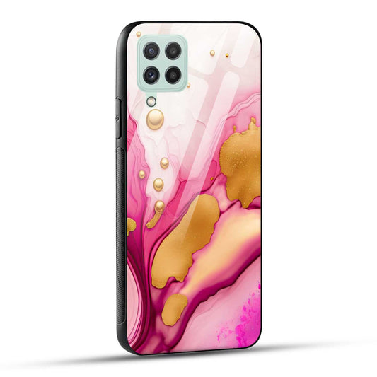 Samsung Galaxy A22 4G Back Cover Golden Marble Printed Glass Case