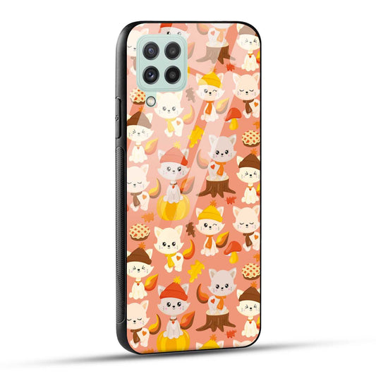 Samsung Galaxy A22 4G Back Cover Cute Kittys Printed Glass Case