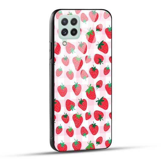 Samsung Galaxy A22 4G Back Cover Doodle Of Strawberries Printed Glass Case