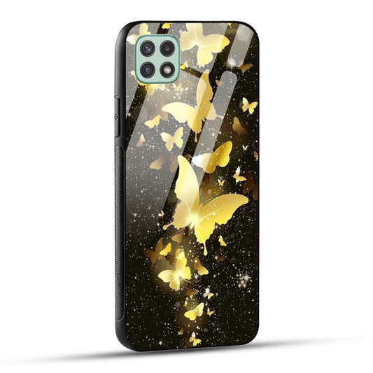 Samsung Galaxy A22 5G / Samsung Galaxy F42 5G Back Cover Golden Butterfly Printed Glass Case
