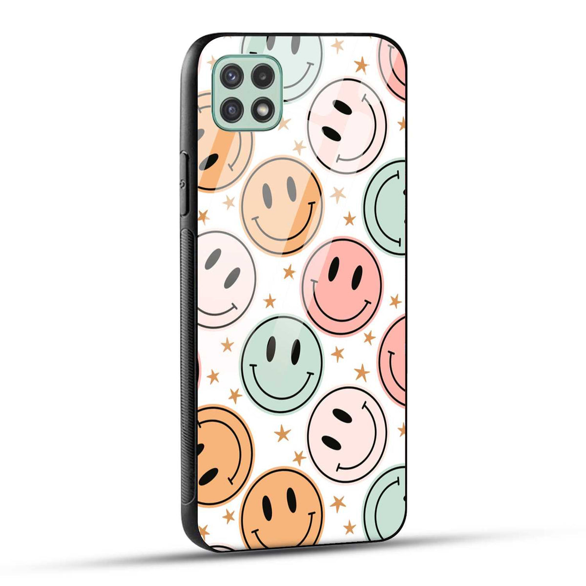 Samsung Galaxy A22 5G / Samsung Galaxy F42 5G Back Cover Smiling Flowers And Stars Printed Glass Case