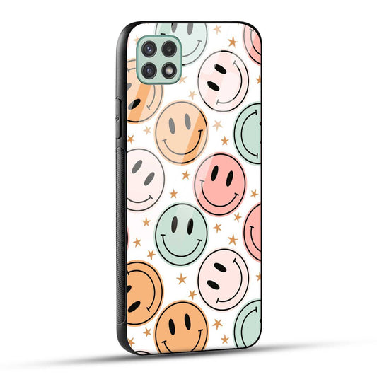 Samsung Galaxy A22 5G / Samsung Galaxy F42 5G Back Cover Smiling Flowers And Stars Printed Glass Case