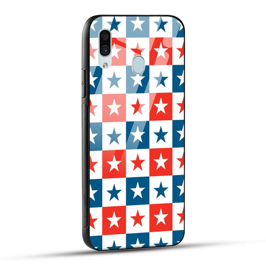 Samsung Galaxy A30 / Samsung Galaxy A20 / Samsung Galaxy M10s Back Cover Blue And Red Star Print Printed Glass Case