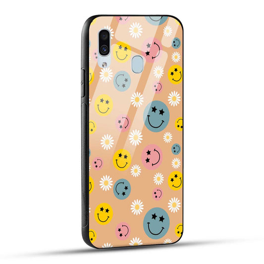 Samsung Galaxy A30 / Samsung Galaxy A20 / Samsung Galaxy M10s Back Cover Smiley And Flowers Printed Glass Case