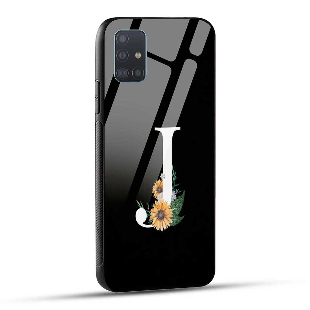 Samsung Galaxy A51 Back Cover J Alphabet White Floral Name Initial Letter Glass Case