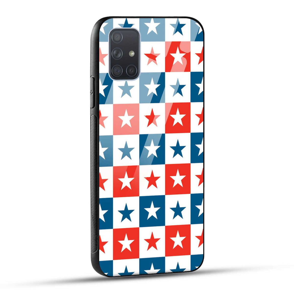 Samsung Galaxy A71 Back Cover Blue And Red Star Print Printed Glass Case