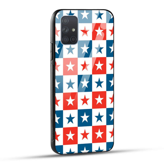 Samsung Galaxy A71 Back Cover Blue And Red Star Print Printed Glass Case