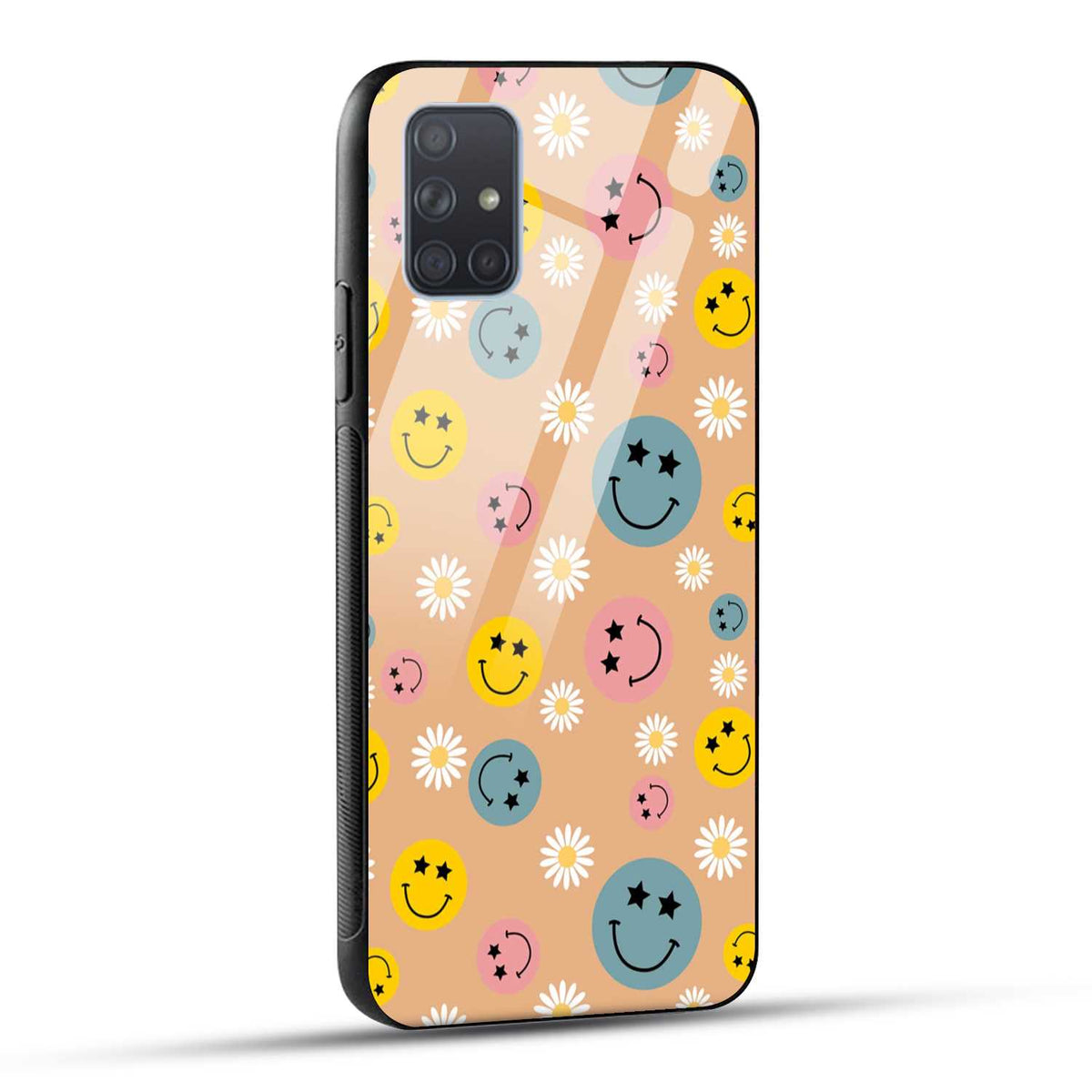 Samsung Galaxy A71 Back Cover Smiley And Flowers Printed Glass Case