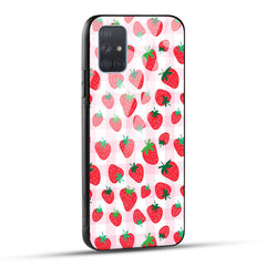 Samsung Galaxy A71 Back Cover Doodle Of Strawberries Printed Glass Case