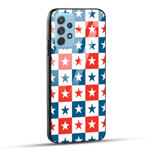 Samsung Galaxy A72 Back Cover Blue And Red Star Print Printed Glass Case