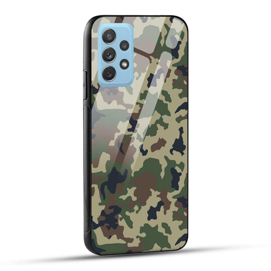 Samsung Galaxy A72 Back Cover Army Pattern Printed Glass Case