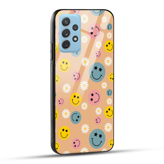 Samsung Galaxy A72 Back Cover Smiley And Flowers Printed Glass Case
