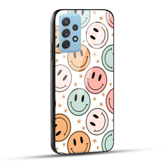 Samsung Galaxy A72 Back Cover Smiling Flowers And Stars Printed Glass Case
