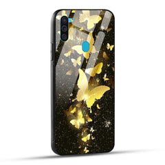 Samsung Galaxy M11 Back Cover Golden Butterfly Printed Glass Case