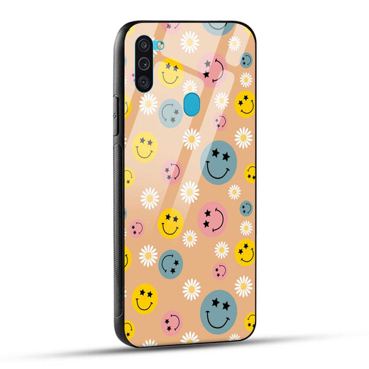 Samsung Galaxy M11 Back Cover Smiley And Flowers Printed Glass Case
