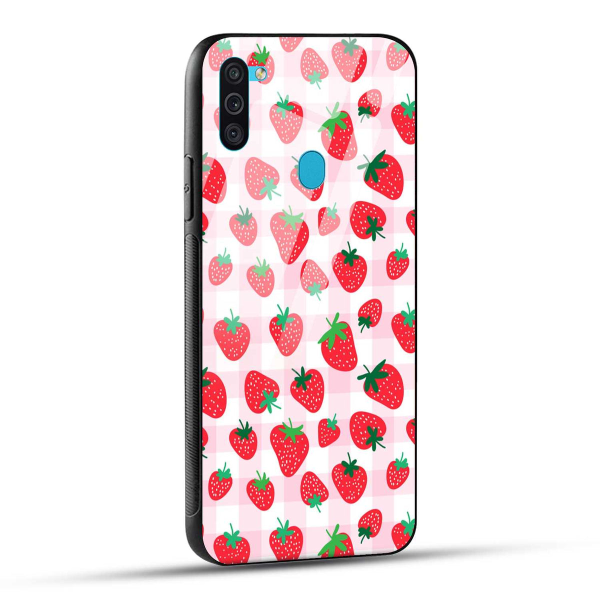 Samsung Galaxy M11 Back Cover Doodle Of Strawberries Printed Glass Case