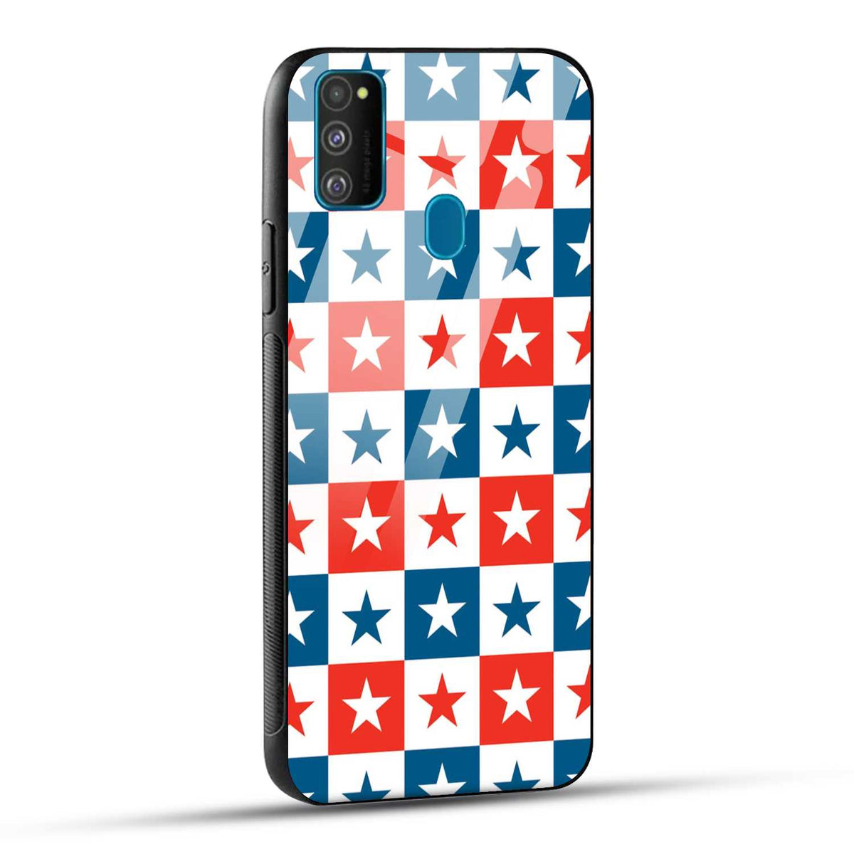 Samsung Galaxy M30s / Samsung Galaxy M21 / Samsung Galaxy M21 2021 Back Cover Blue And Red Star Print Printed Glass Case