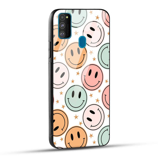 Samsung Galaxy M30s / Samsung Galaxy M21 / Samsung Galaxy M21 2021 Back Cover Smiling Flowers And Stars Printed Glass Case