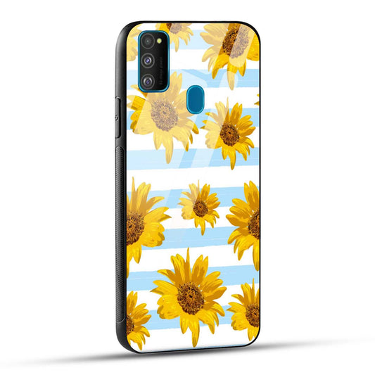 Samsung Galaxy M30s / Samsung Galaxy M21 / Samsung Galaxy M21 2021 Back Cover Beautiful Sunflower Doodle Printed Glass Case