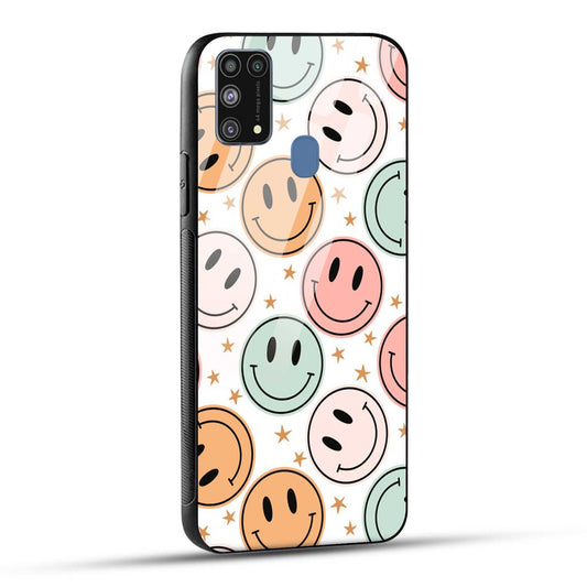 Samsung Galaxy M31 / Samsung Galaxy F41 / Samsung Galaxy M31 Prime Back Cover Smiling Flowers And Stars Printed Glass Case