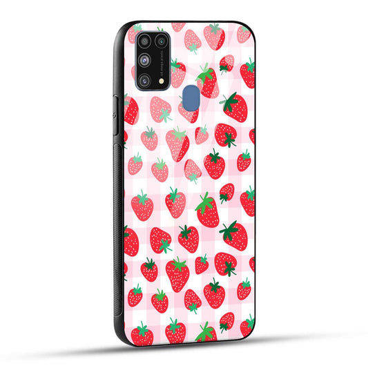 Samsung Galaxy M31 / Samsung Galaxy F41 / Samsung Galaxy M31 Prime Back Cover Doodle Of Strawberries Printed Glass Case