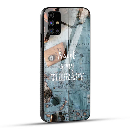 Samsung Galaxy M31s Back Cover Travel Is My Therapy Printed Glass Case
