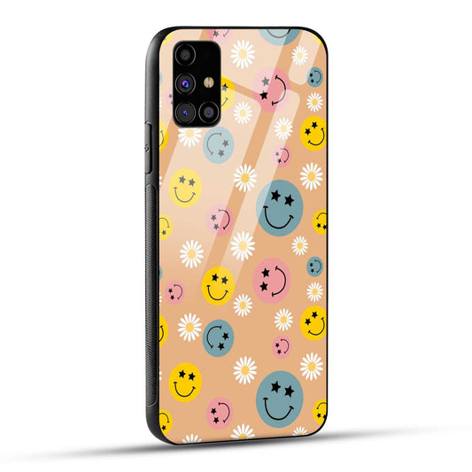 Samsung Galaxy M31s Back Cover Smiley And Flowers Printed Glass Case