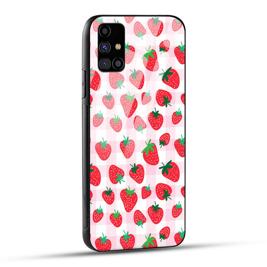 Samsung Galaxy M31s Back Cover Doodle Of Strawberries Printed Glass Case