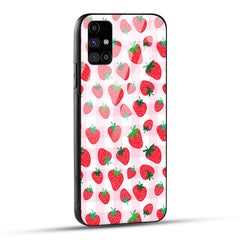 Samsung Galaxy M31s Back Cover Doodle Of Strawberries Printed Glass Case