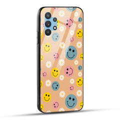 Samsung Galaxy A32 Back Cover Smiley And Flowers Printed Glass Case