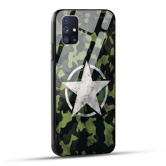 Samsung Galaxy M51 Back Cover Military Camouflage Star Glass Case