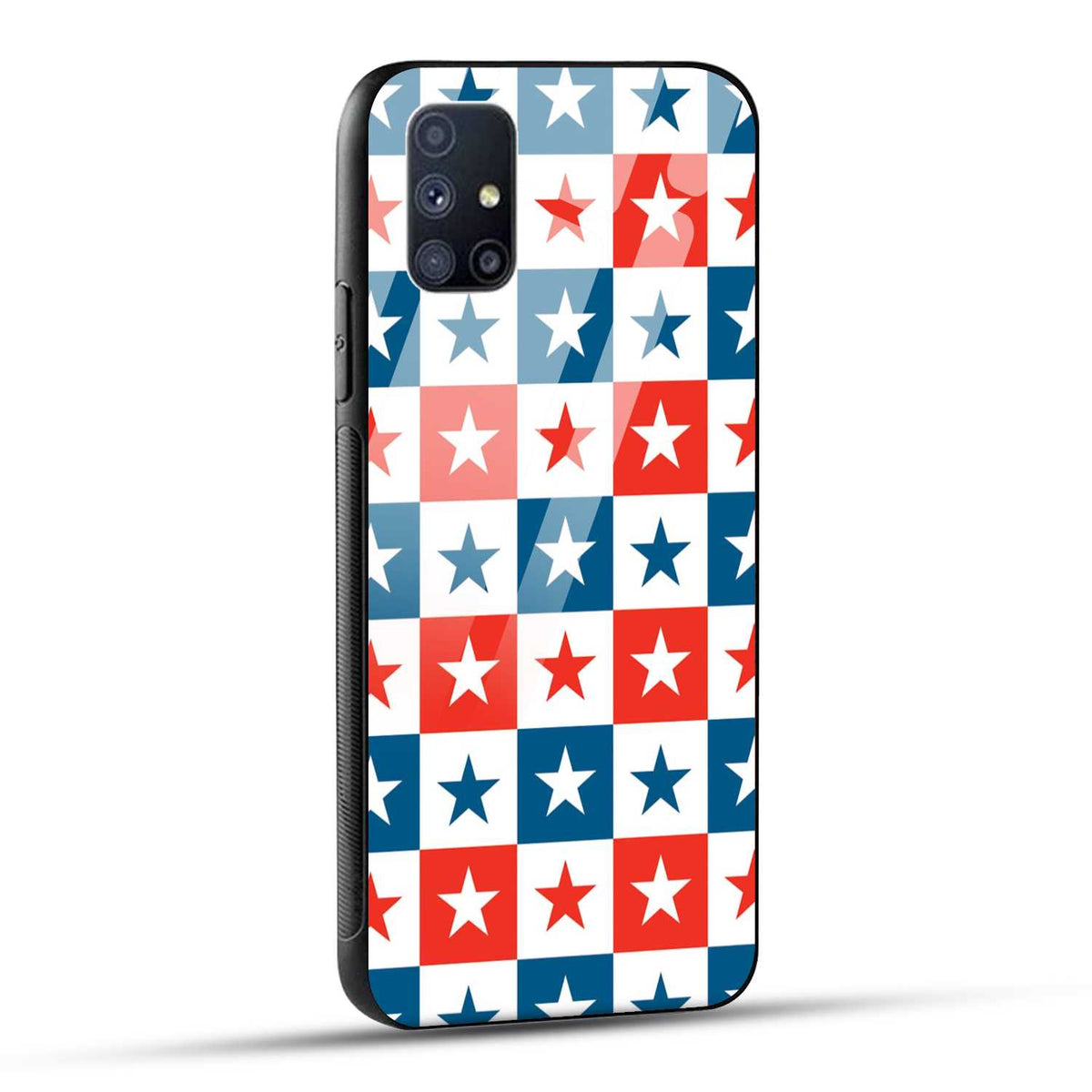 Samsung Galaxy M51 Back Cover Blue And Red Star Print Printed Glass Case