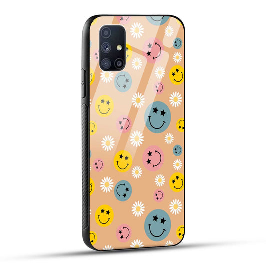 Samsung Galaxy M51 Back Cover Smiley And Flowers Printed Glass Case