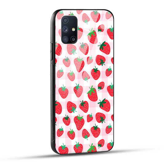 Samsung Galaxy M51 Back Cover Doodle Of Strawberries Printed Glass Case