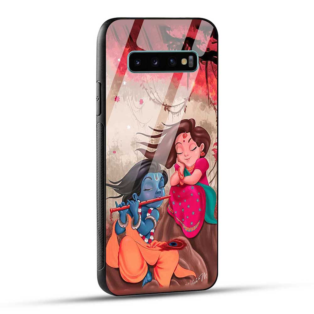 Samsung Galaxy S10 Plus Back Cover Lord Krishna with His Flute & Radha Glass Case