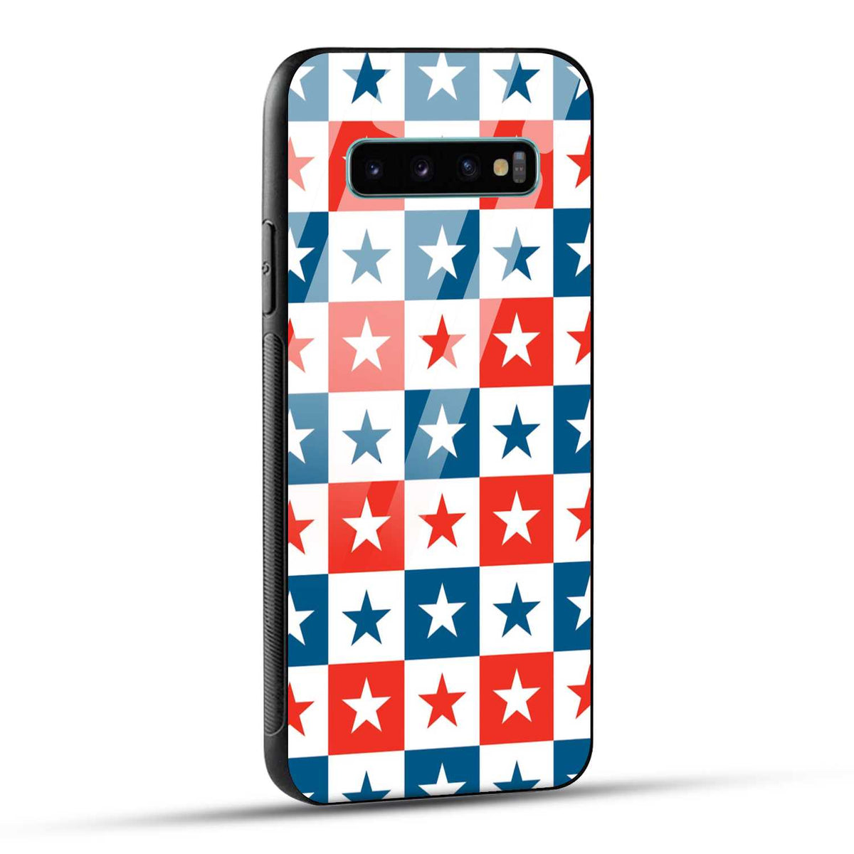 Samsung Galaxy S10 Plus Back Cover Blue And Red Star Print Printed Glass Case