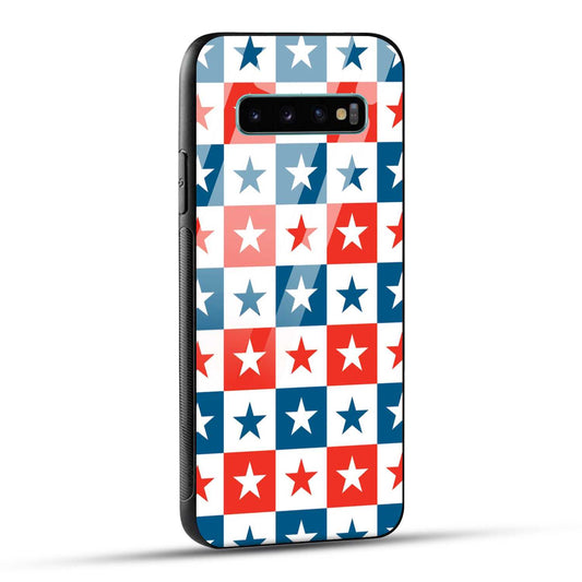 Samsung Galaxy S10 Plus Back Cover Blue And Red Star Print Printed Glass Case