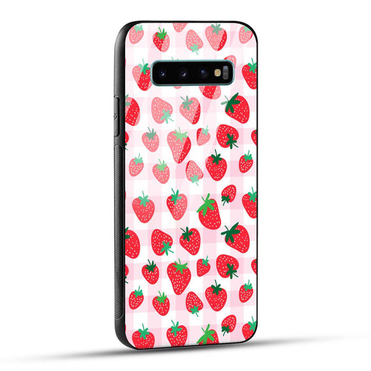 Samsung Galaxy S10 Plus Back Cover Doodle Of Strawberries Printed Glass Case