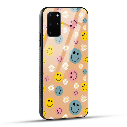 Samsung Galaxy S20 Plus Back Cover Smiley And Flowers Printed Glass Case