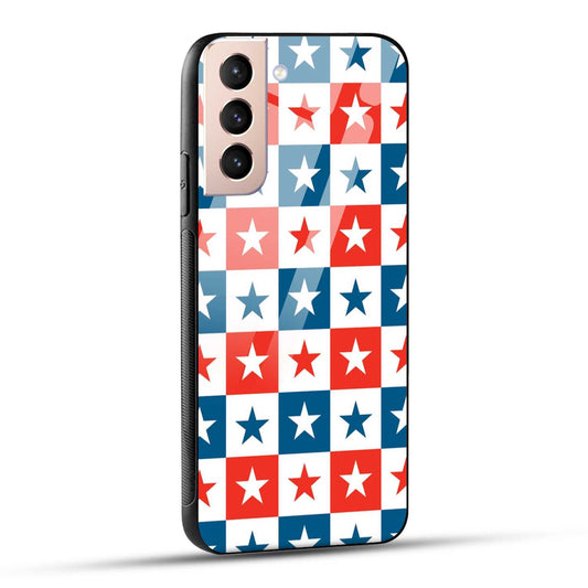 Samsung Galaxy S21 5G Back Cover Blue And Red Star Print Printed Glass Case