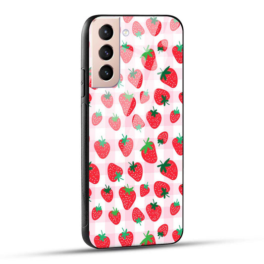 Samsung Galaxy S21 5G Back Cover Doodle Of Strawberries Printed Glass Case