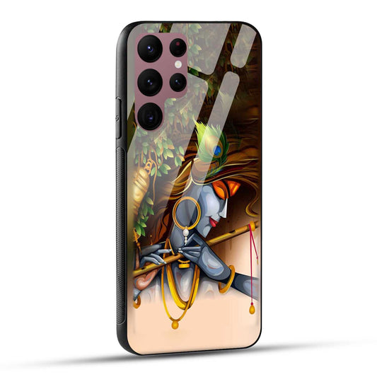 Samsung Galaxy S22 Ultra 5G Back Cover Lord Krishna with Flute Printed Glass Case