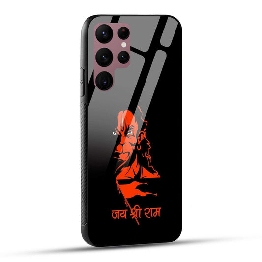 Samsung Galaxy S22 Ultra 5G Back Cover Jay Shree Ram Bajrangballi Hanuman Printed Glass Case