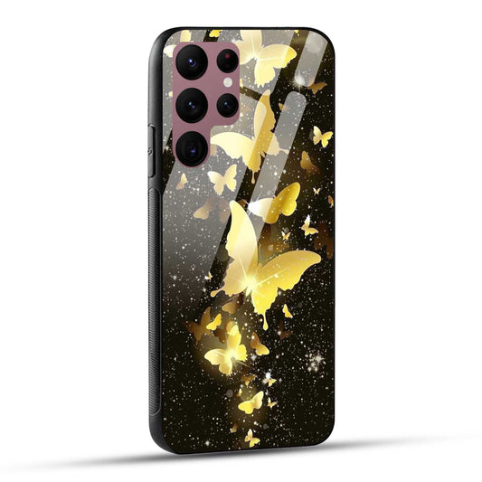 Samsung Galaxy S22 Ultra 5G Back Cover Golden Butterfly Printed Glass Case