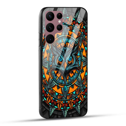Samsung Galaxy S22 Ultra 5G Back Cover Attractive Owl Printed Glass Case