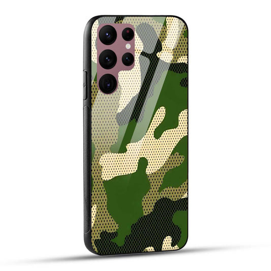 Samsung Galaxy S22 Ultra 5G Back Cover Camouflage Printed Glass Case