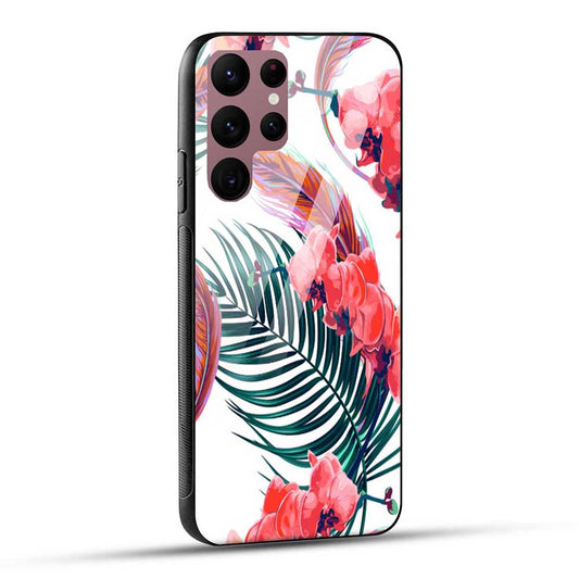 Samsung Galaxy S22 Ultra 5G Back Cover Red Flowers Glass Case