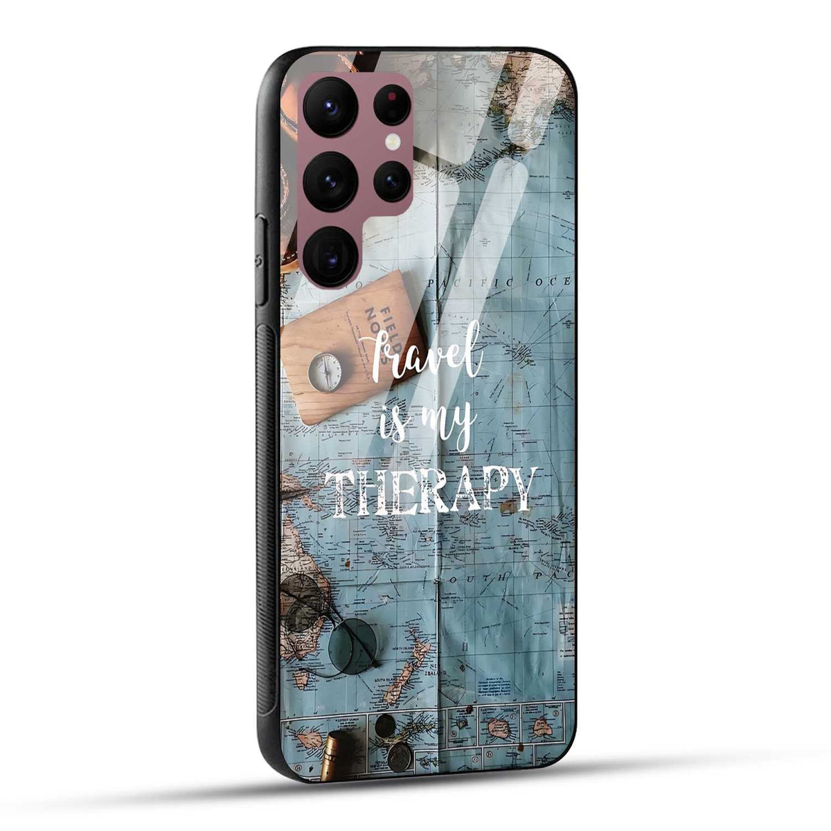 Samsung Galaxy S22 Ultra 5G Back Cover Travel Is My Therapy Printed Glass Case